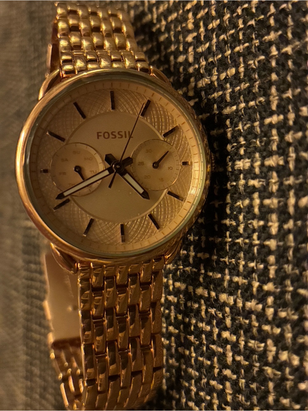Fossil Women's Rose Gold Bracelet Chronograph Watch NWOT